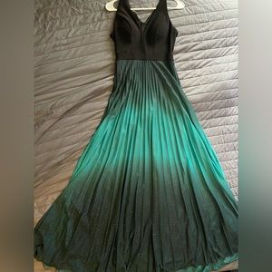 Teal/green/black prom dress.